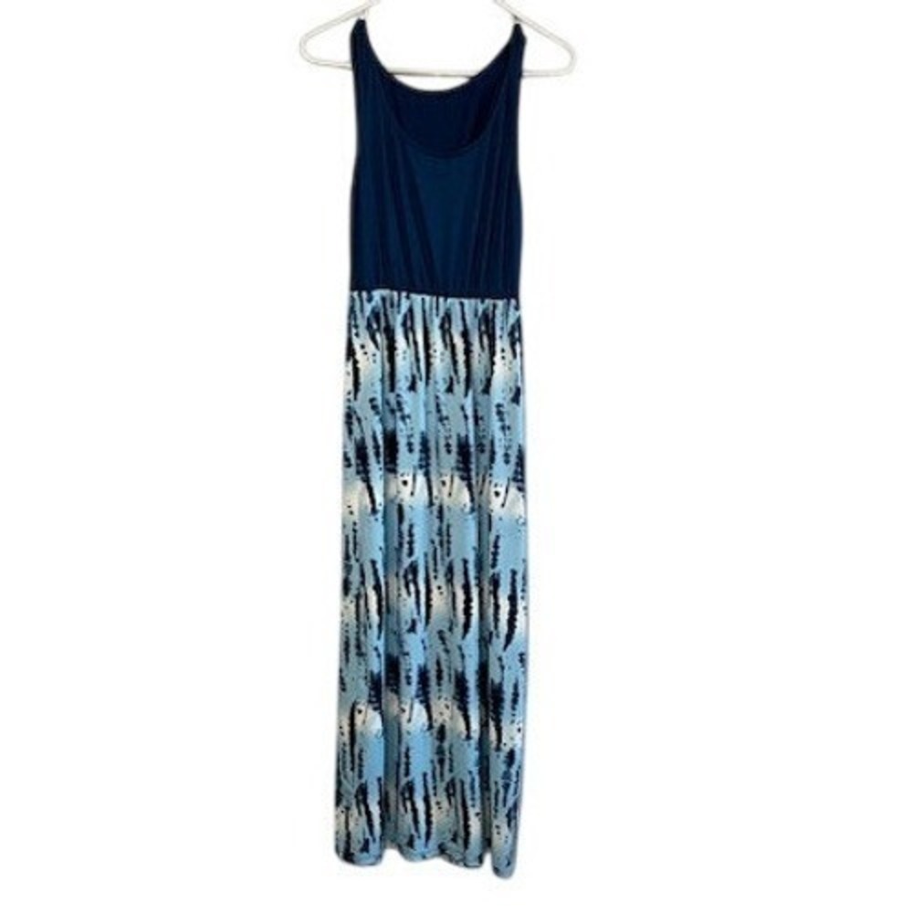 Women Sleeveless Tie Dye Maxi Dress Navy Blue Light Blue Scoop Neck Summer XL